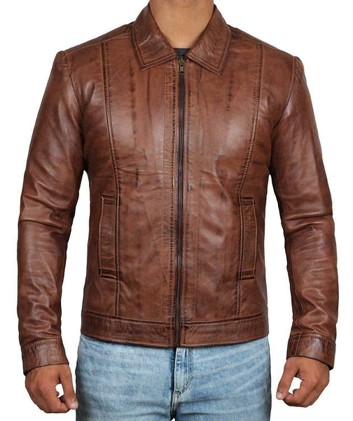 Koza Leathers Men's Genuine Lambskin Leather Vintage Bomber Jacket VJ0