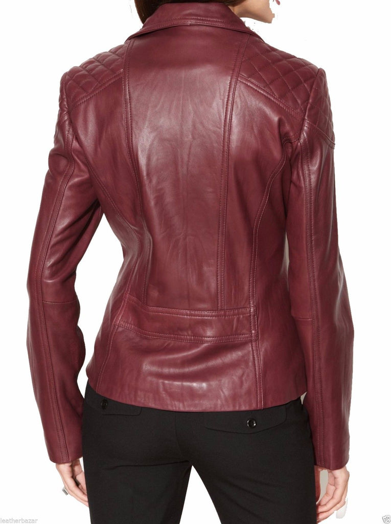 Women Real Lambskin Leather Biker Jacket KW021 - Koza Leathers