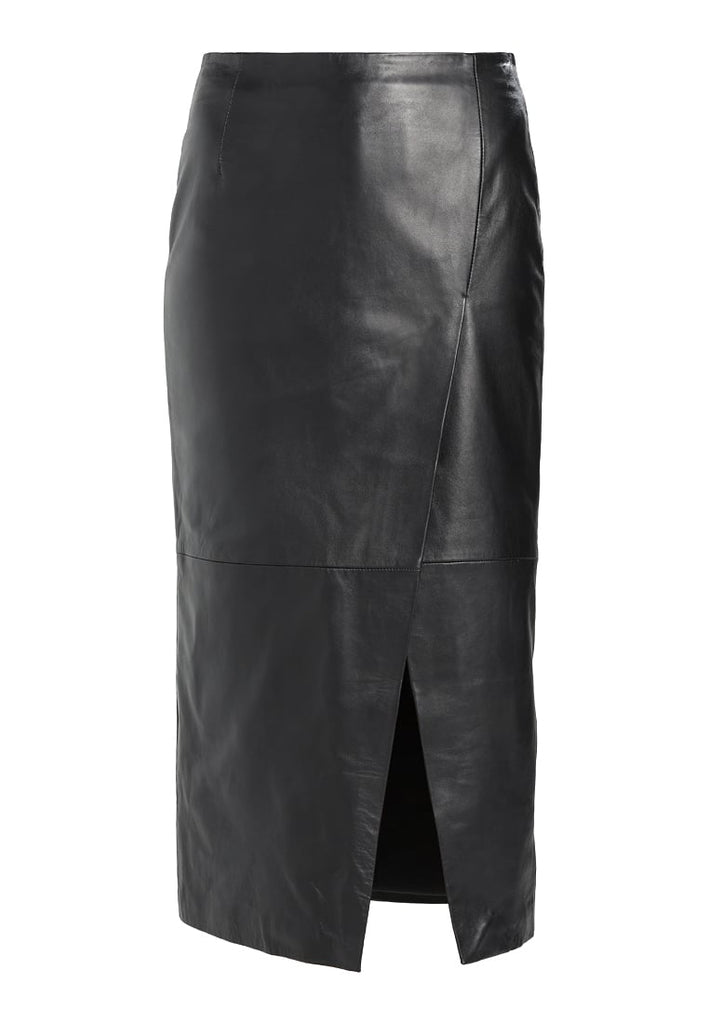 Women Real Lambskin Leather Knee Length Skirt WS113 - Koza Leathers