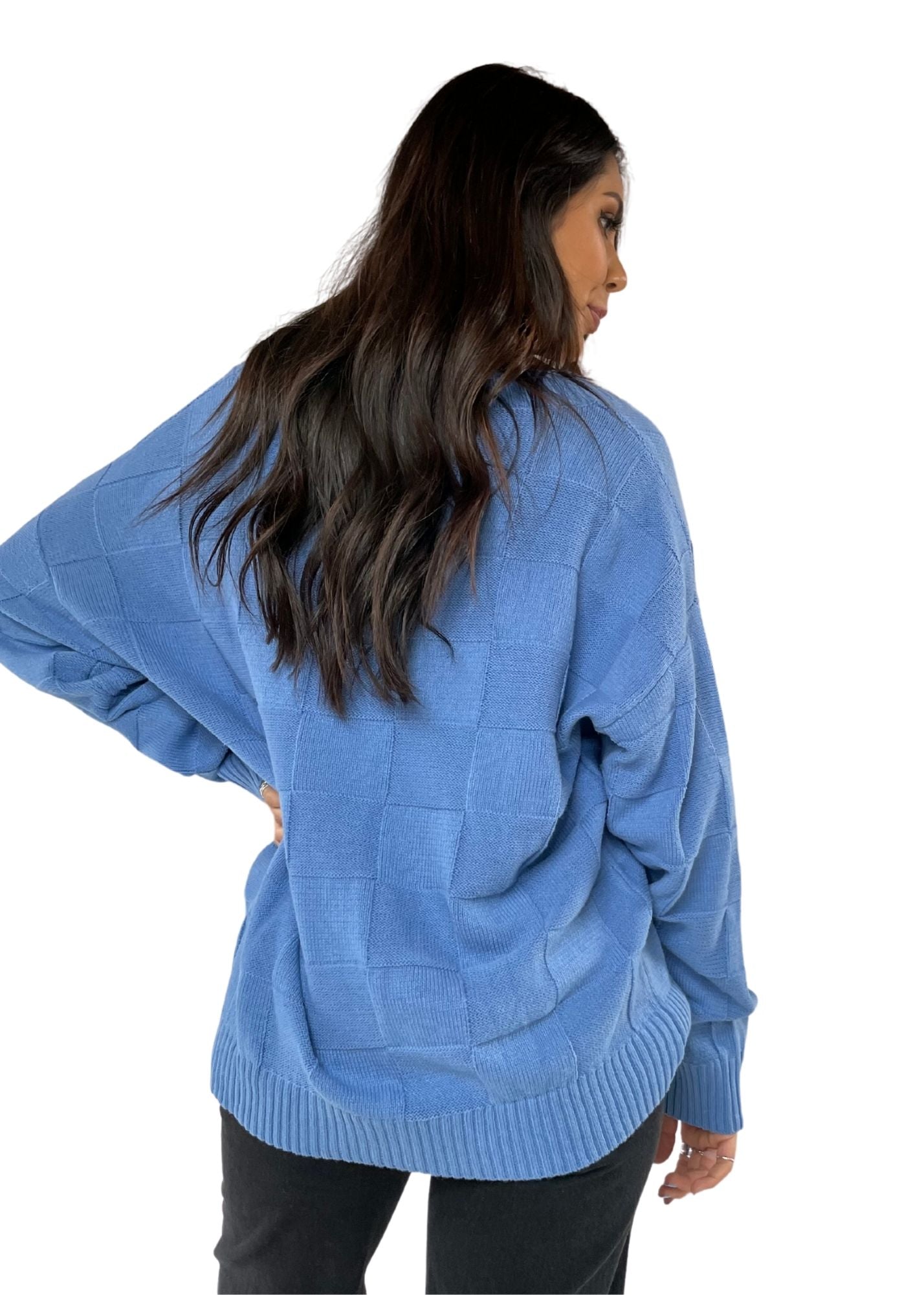 LE LIS | V-Neck Oversized Sweater Top in Blue