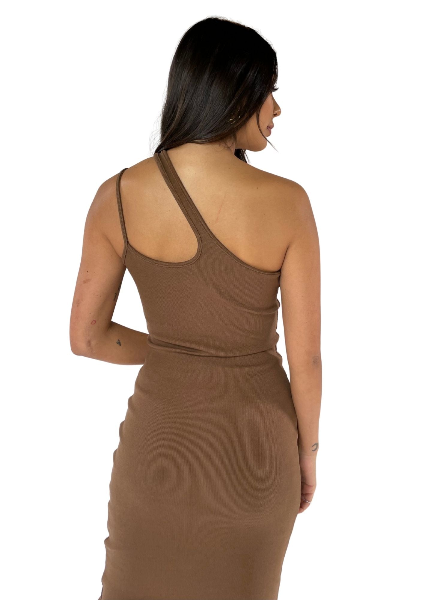 PRETTY GARBAGE | One Shoulder Midi Dress in Brown