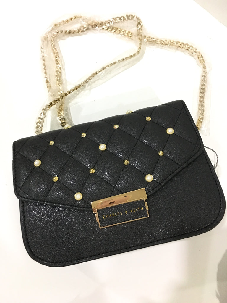 charles & keith chain detail quilted tote