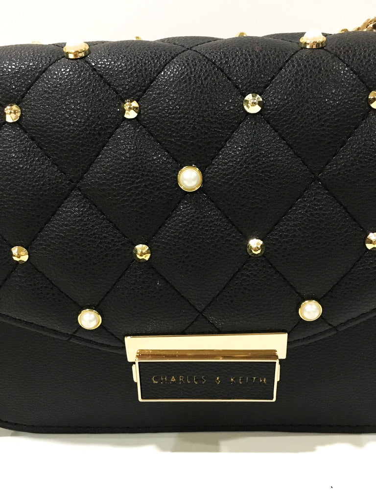 charles & keith chain detail quilted tote