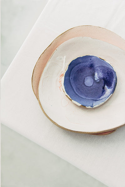 Hana Karim Ceramics handmade tableware, colorful plates, minimal table setting