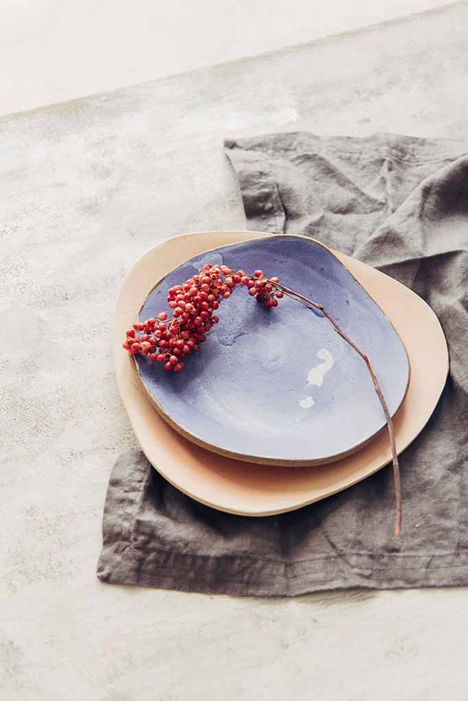 Hana Karim Ceramics handmade tableware, colorful plates, minimal table setting, food styling