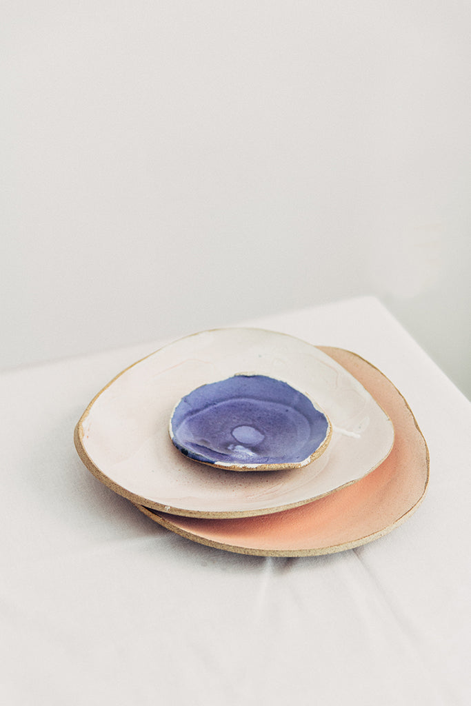 Hana Karim Ceramics handmade tableware, colorful plates, minimal table setting