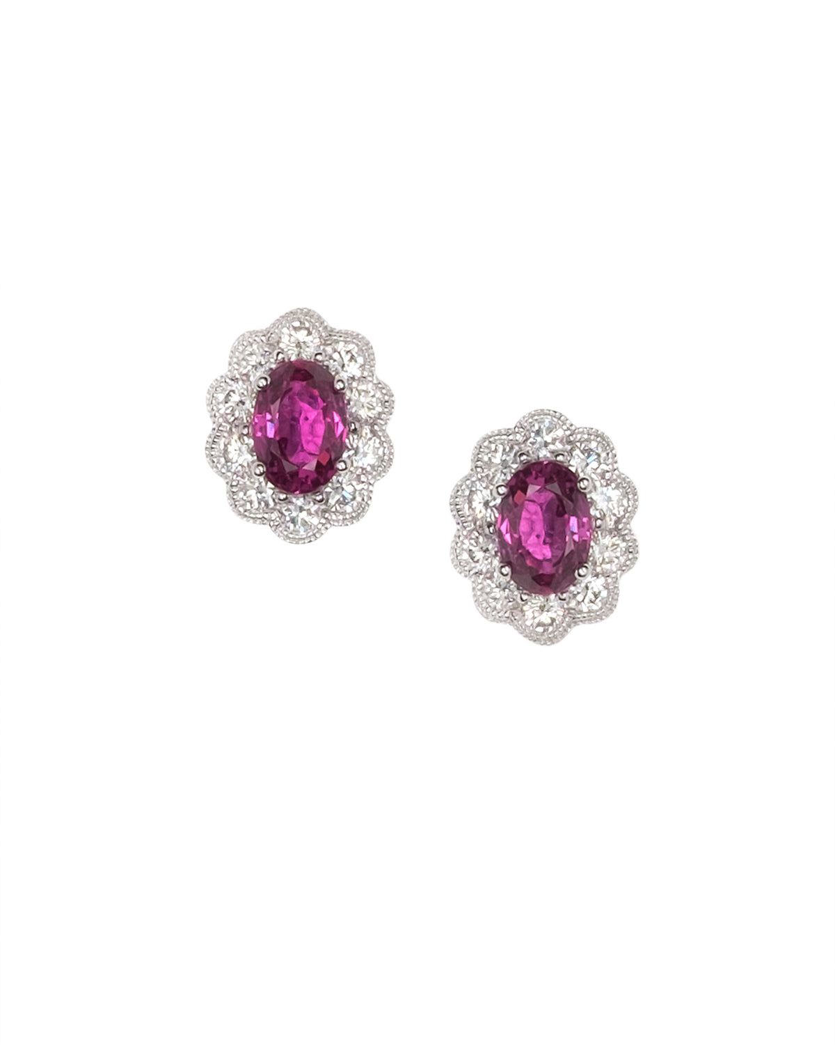 Ruby and Diamond Halo Earrings - Smith and Bevill Jewelers