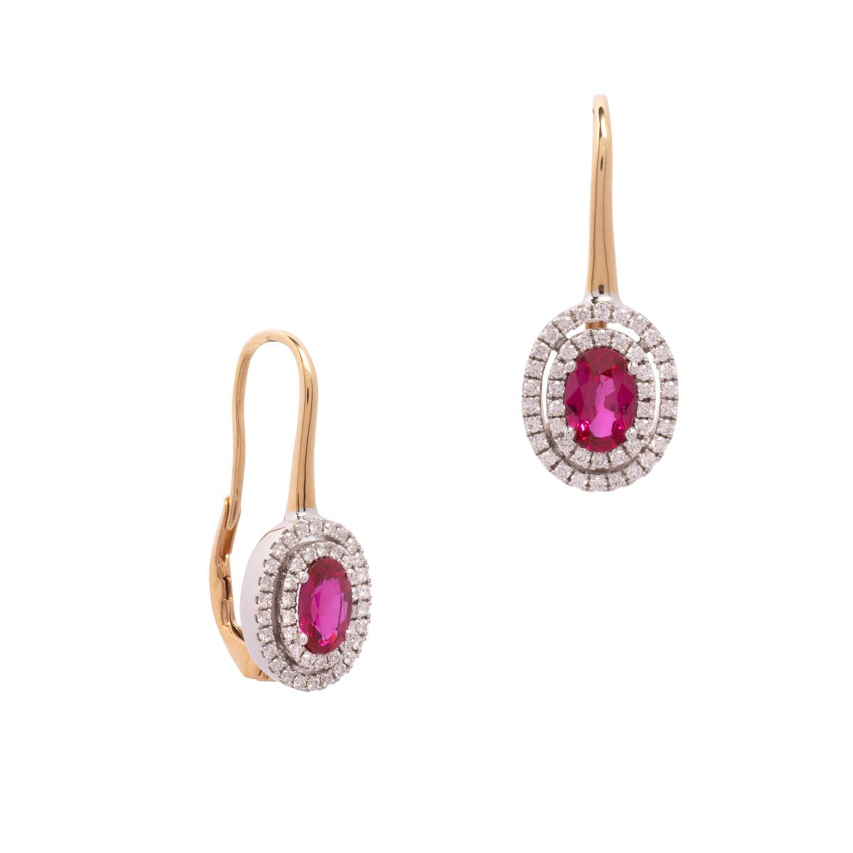 Double Halo Ruby Drop Earrings