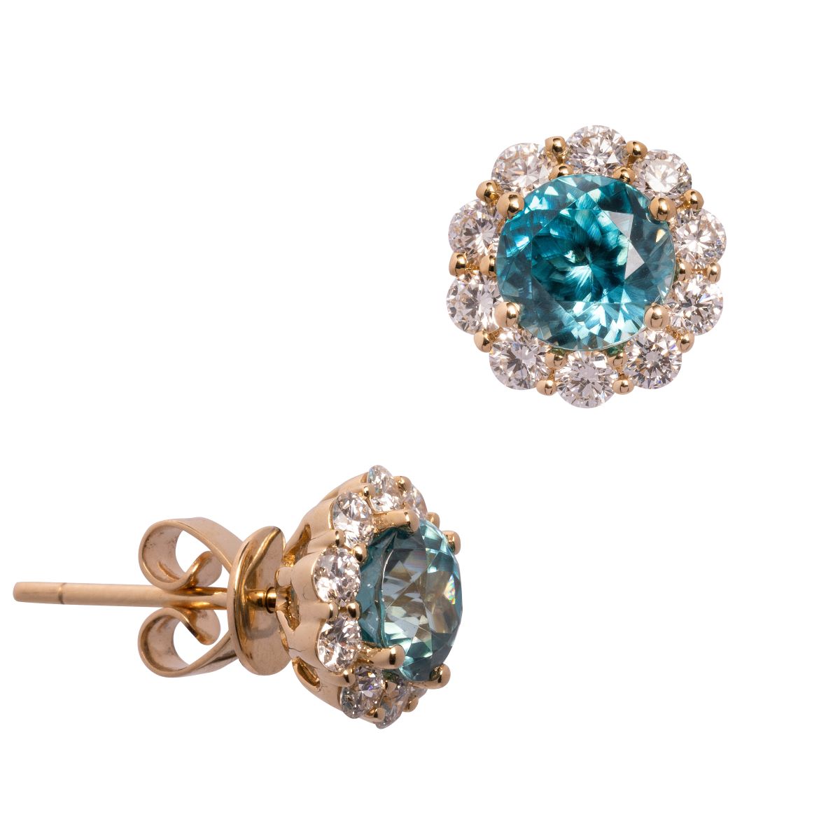 Blue Zircon Halo Stud Earrings