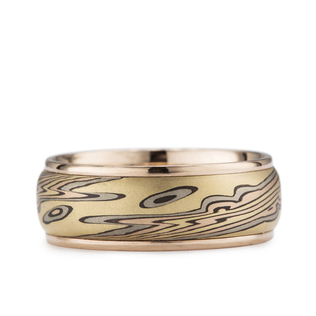 Michael Daniels Multi Colored Gold Mokume Band with Rails