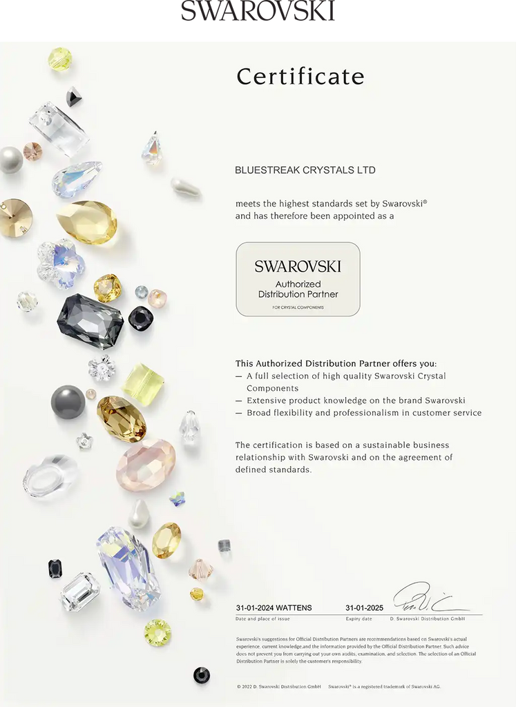 Bluestreak Crystals Ltd is one of very few worldwide Authorised Swarovski Distribution Partners that continue to sell the complete range of Swarovski Crystals