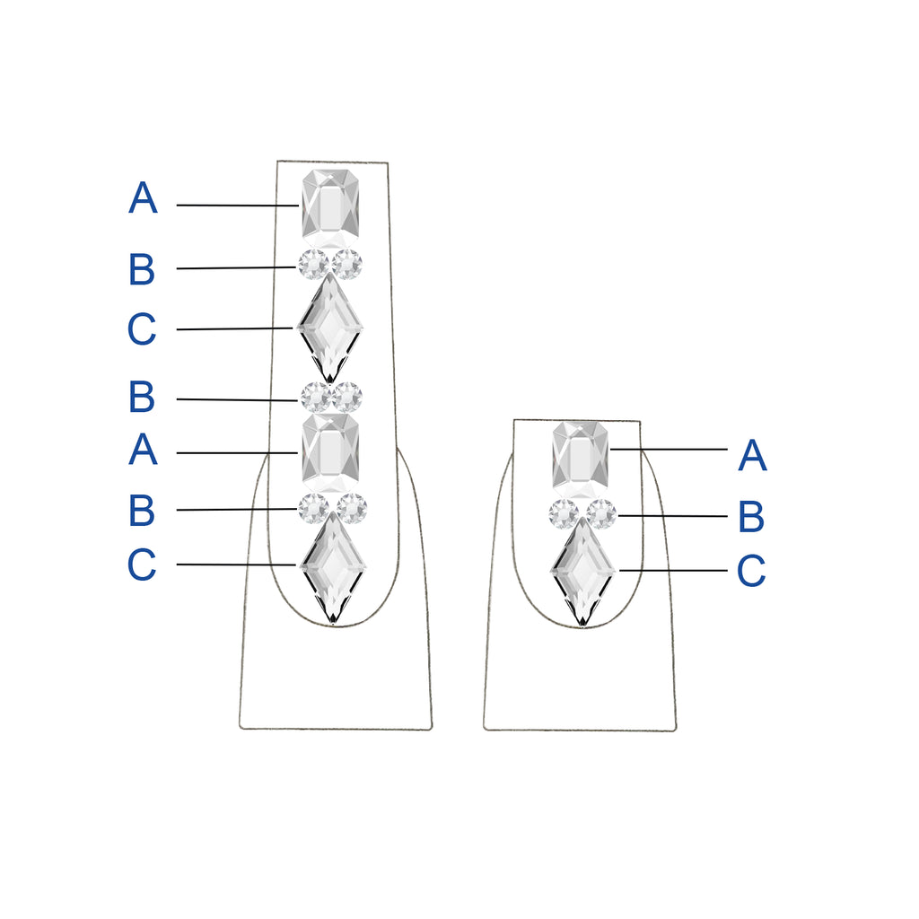 Swarovski Crystals nail art design diagram showing crystal placement for Margo crystal nails design