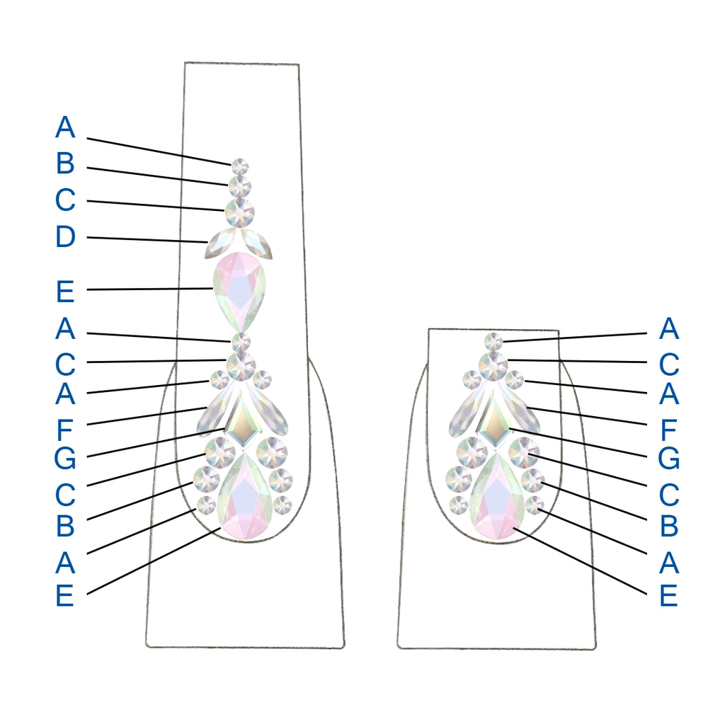 Serinity Crystals nail art design diagram showing crystal placement for Kourtney crystal nails design