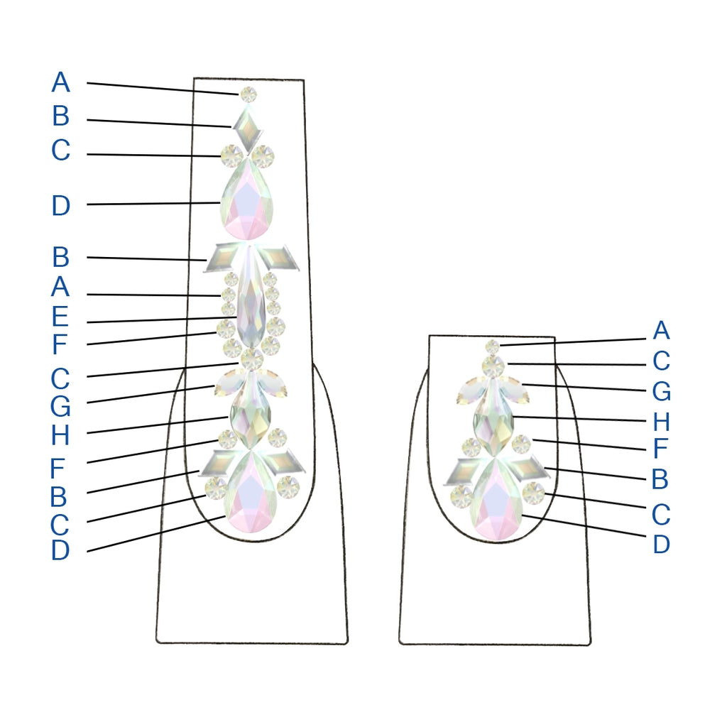 Swarovski Crystals nail art design diagram showing crystal placement for Hannah crystal nails design