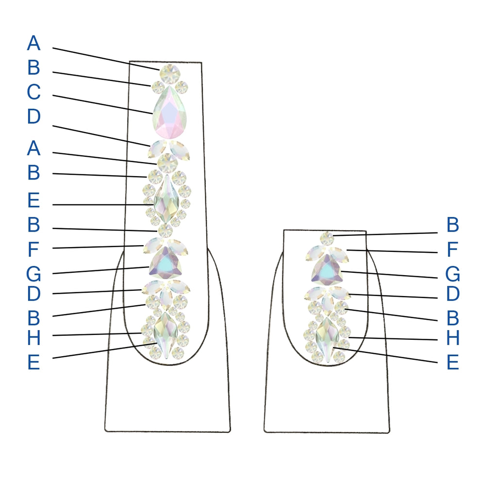 Serinity Crystals nail art design diagram showing crystal placement for Becca crystal nails design