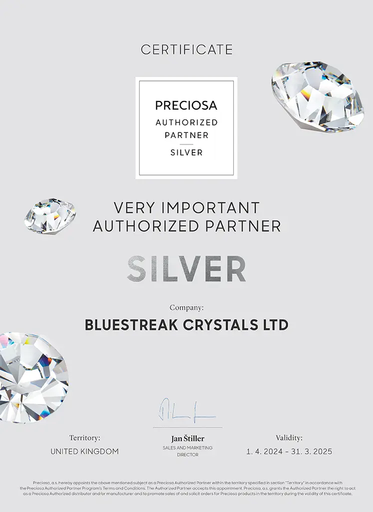 Bluestreak Crystals is one of very few Preciosa Authorised Partners offering the largest range of Preciosa Crystals worldwide