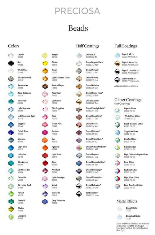 Preciosa Colour Chart  Preciosa Beads and Pendants