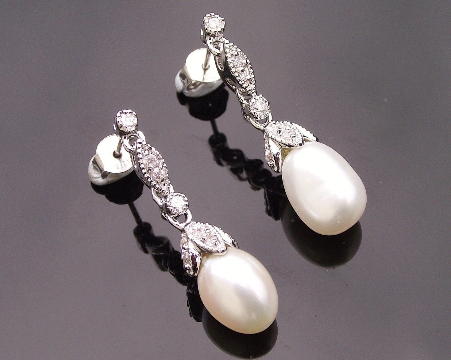 Crystal Encrusted Freshwater Pearl Drop Earrings, Beverly