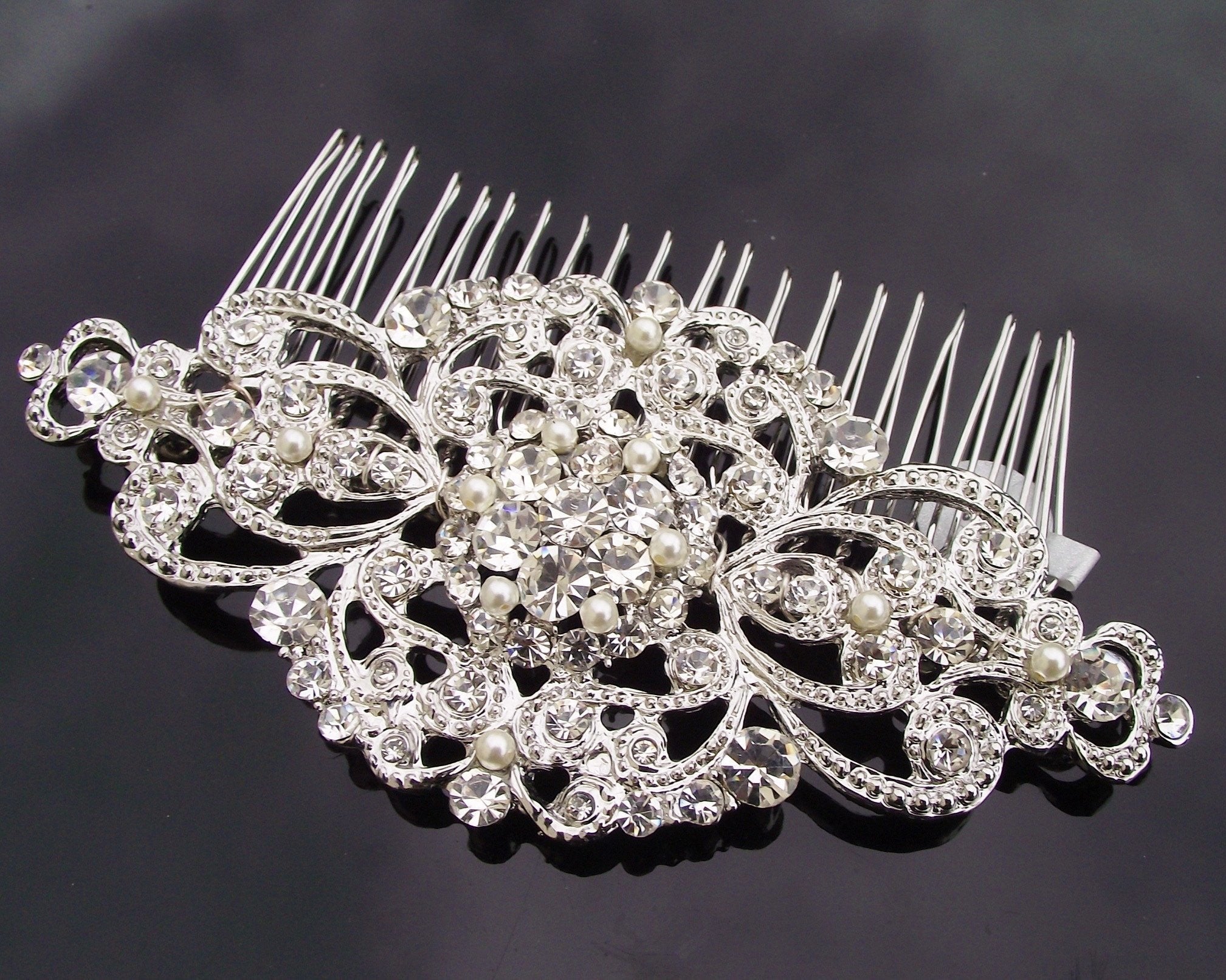 Pearl Art Deco Style Crystal Wedding Hair Comb Ellen Jules Bridal