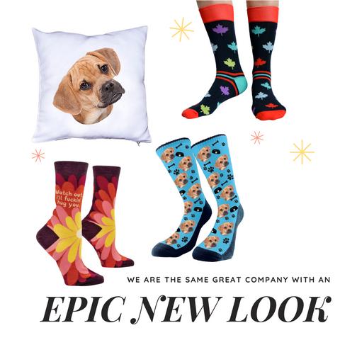 pET SOCKS, FACE COSKS, PERSONALIZED SOCKS. PILLOW, EPIC NEW LOOK. PUP SOCKS CANADA 