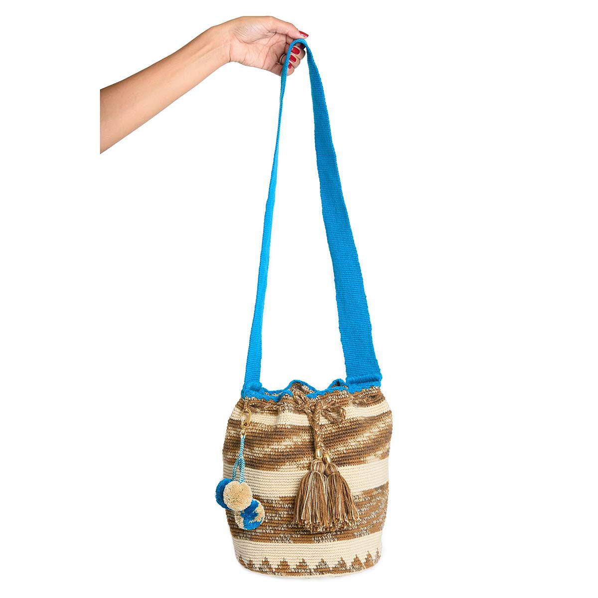 Coffee Woven Mochila Bucket Bag