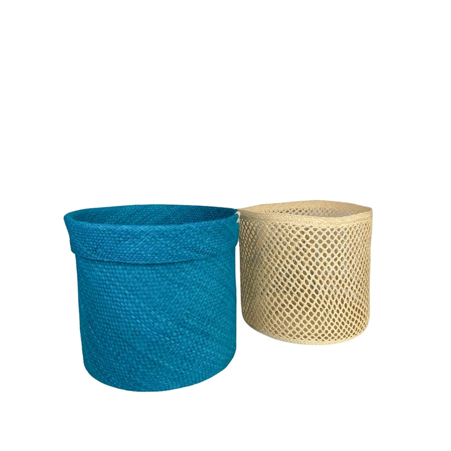 Two-in-one Woven Basket: Blue and Cream Mesh