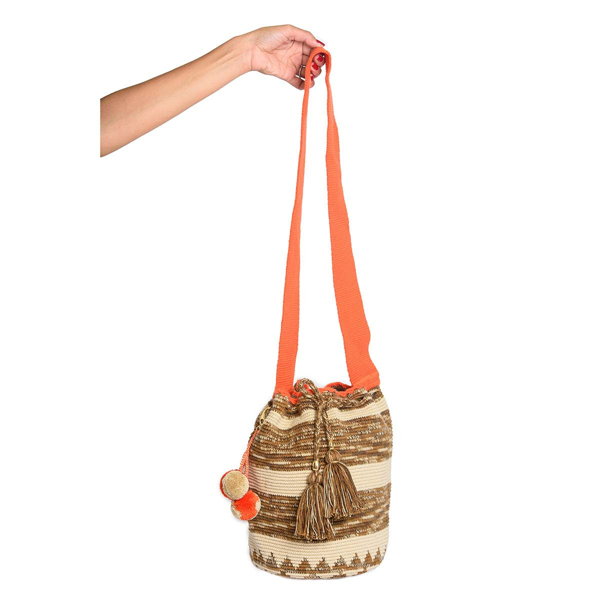 Tangerine Woven Mochila Bucket Bag