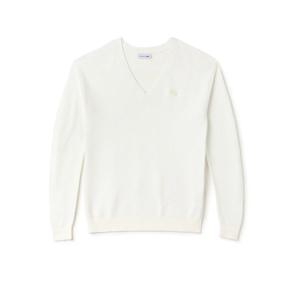 lacoste white v neck sweater