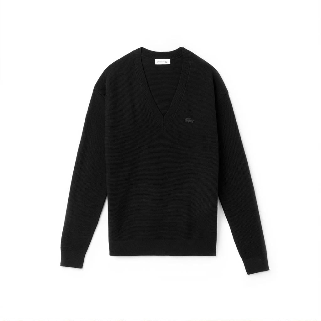 lacoste black v neck jumper