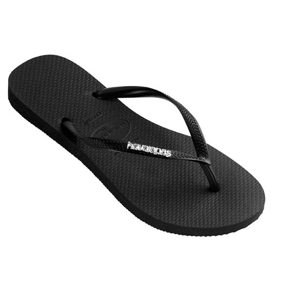 black havaianas with silver logo