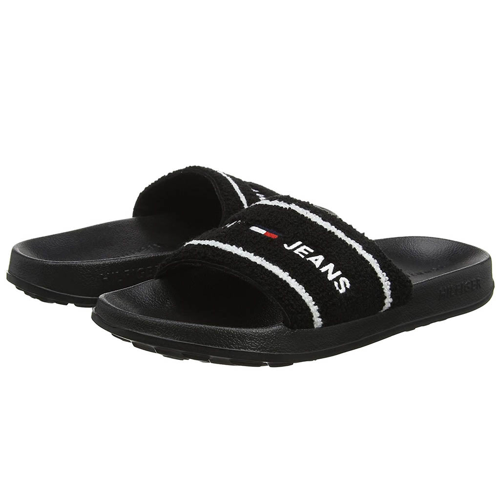 tommy hilfiger slides black and white