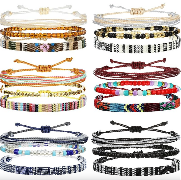 18 Pcs Boho Surfer Bracelet Ankle Adjustable Beaded Anklets Unisex Handmade Braided Bracelet Waterproof Surfer Beach Bracelet Colorful Anklet Bracelet String Rope Jewelry for Women Men (Boho Style)