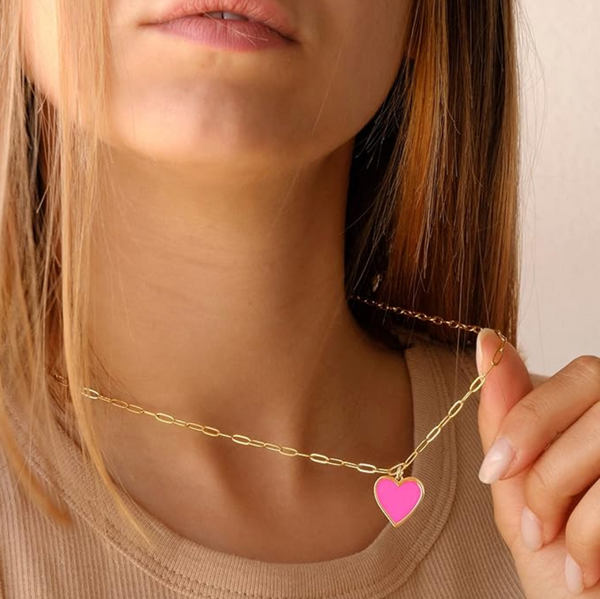 Tewiky Cute Heart Necklace Tiny 14k Gold Heart Pendant Choker Necklaces Small Gold Love Open Heart Chain Necklace for Women Dainty Gold Necklace Gifts for Her