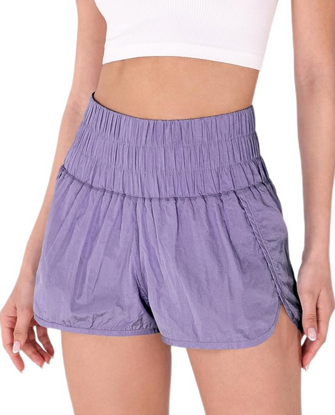 ODODOS Goto Athletic Shorts for Women Elastic High Waisted Quick Dry Crinkle Casual Workout Running Shorts Mesh Back Pocket