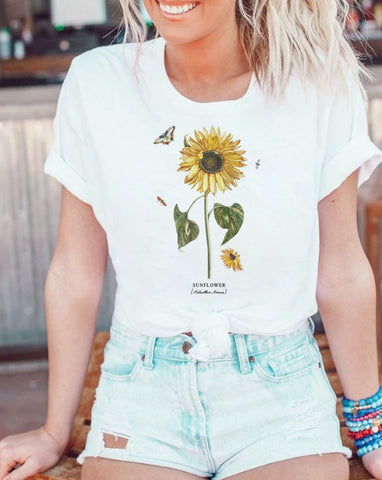 sunflower white tee for women, winter shirt, christmas shirt at glacelis