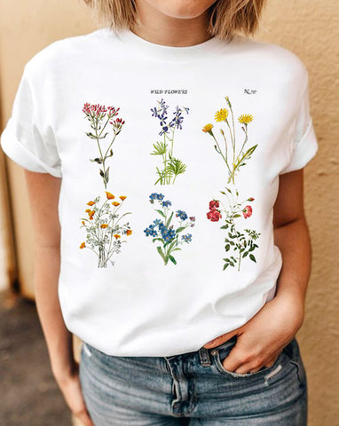 beautiful  botanical tee wildflower white shirt for women, winter shirt for women, the perfect tee for women at glacelis