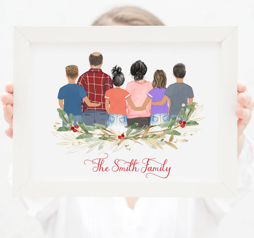 Family Silhouette Portrait, 4 Family Members, We Are Family, Mom Dad Son  Daughter, Together Forever, Watercolour Neutral Design, Living Room 