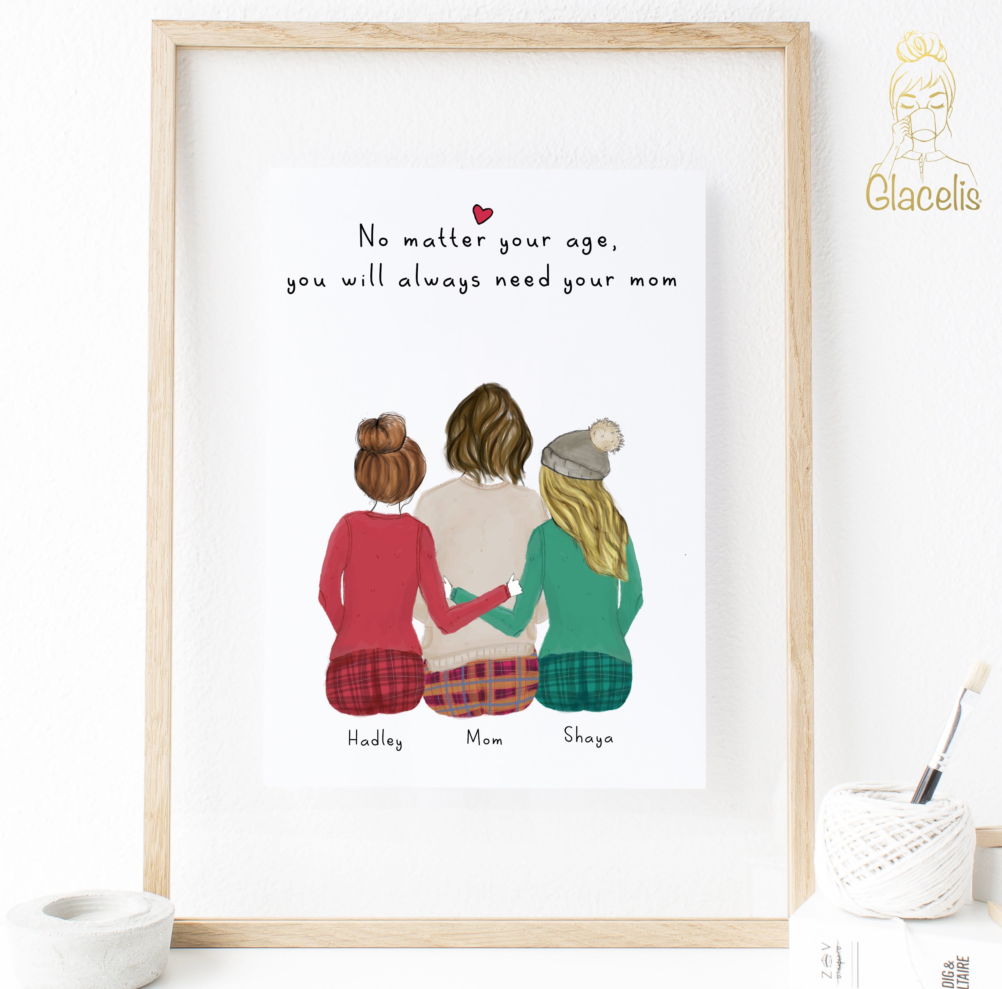 Personalized Daughters And Mom Print Art 2 Daughters Glacelis