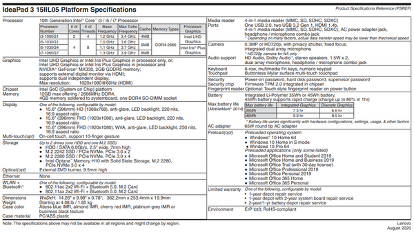 LENOVO IDEAPAD 3 15IIL05 81WE006SSB