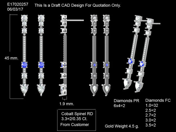 CAD of the Cobalt Blue Spinel earring