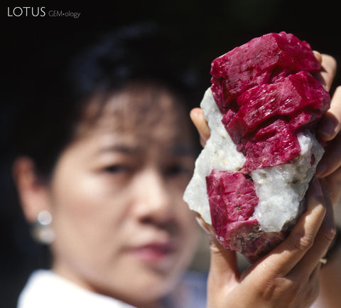 Stunning Burmese ruby in matrix held photographed by Wimon Manorotkul