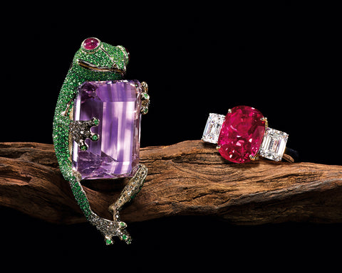 Amethyst, Tsavorite garnet, Ruby and Brown Diamonds "Tree Frog" Pendant by Stewart Young sold at Tiancheng Spring 2015 Auction - photo credit: Tiancheng International