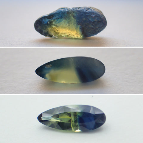 Example of bicolour rough sapphires cut by Tatum Gems