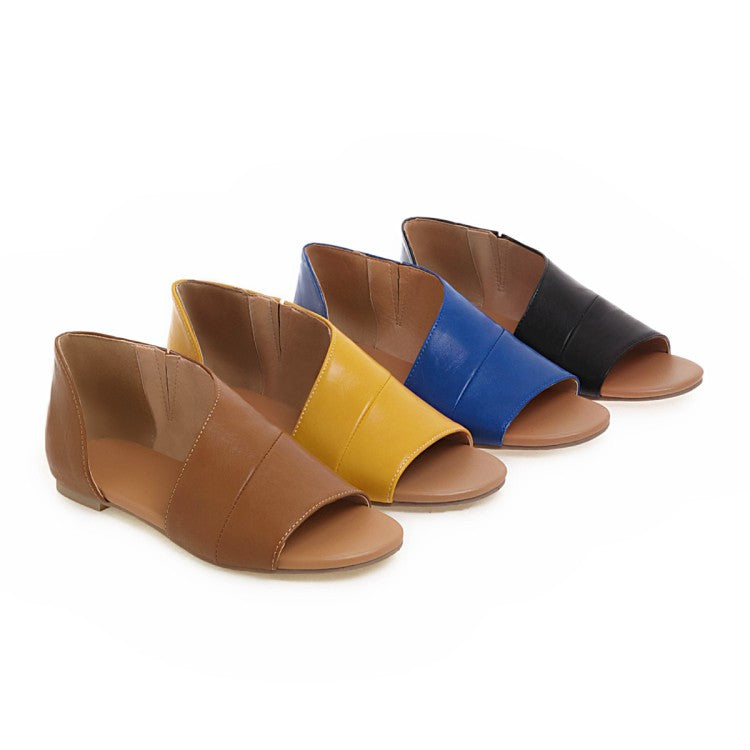 Women Round Toe Open Toe Stitch Flat Sandals