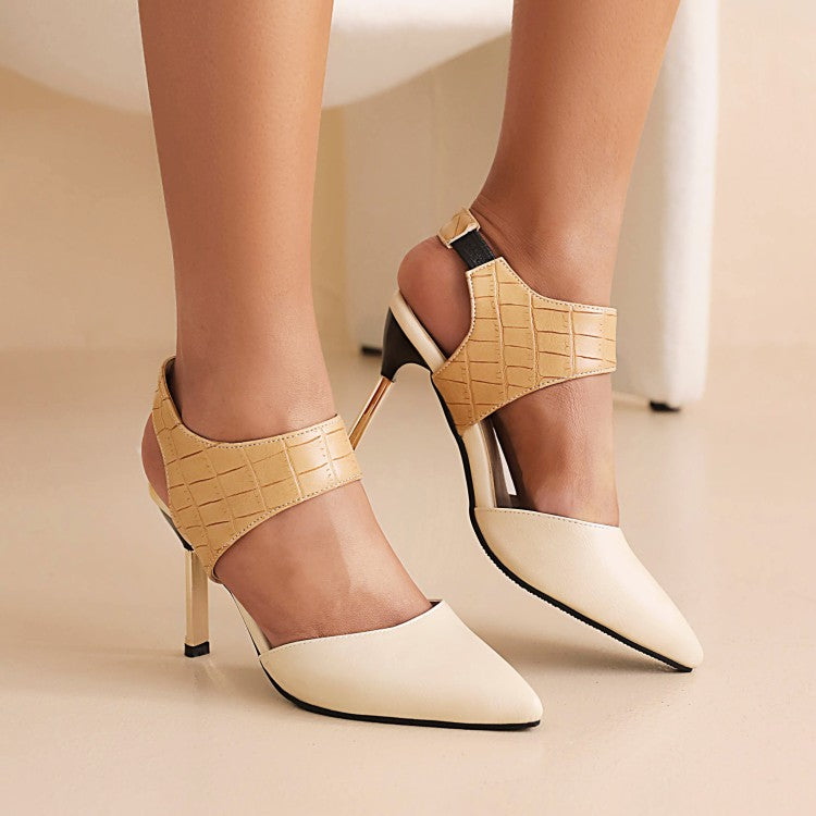 Women's Bicolor Pointed Toe Stiletto Heel Sandals