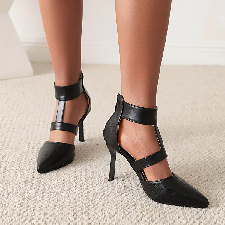 Women's Bicolor Pointed Toe Ankle Strap Stiletto Heel Sandals