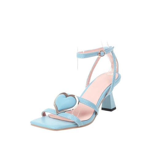 Women's Love Hearts Ankle Strap Block Chunky Heel Sandals