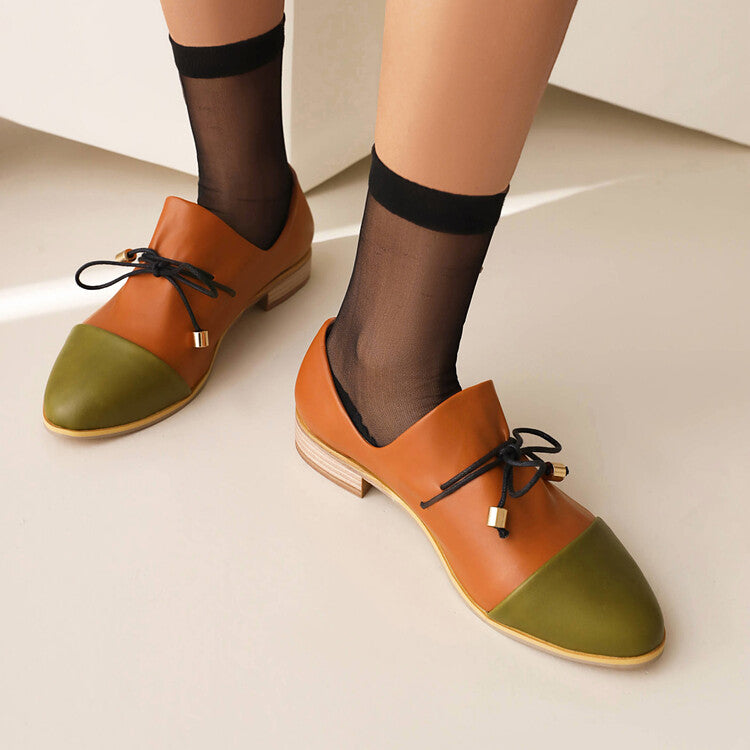 Women's Bow Straps Low Heel Loafers Shoes