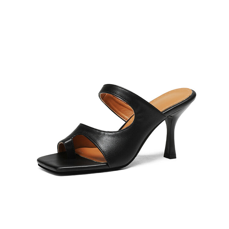Women's Patent Spool Heel Slip On Slides Sandals