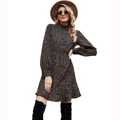 Ins Fashion Elegant Beam Waist Flounce Winter Fall Women's Dresses